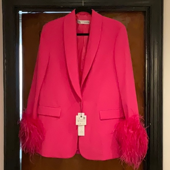 Zara Jackets & Blazers - ZARA NWT Pink Medium Feather Sleeve Blazer